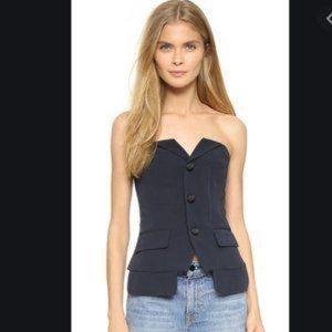 LAVEER NAVY BLUE/BLACK STRAPLESS ZIP UP BUSTIER TOP SZ XS*
